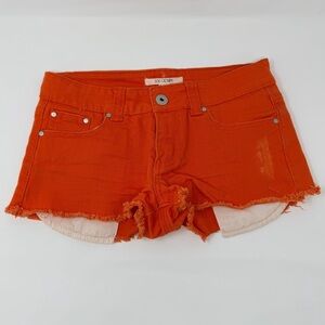 Bright Orange Distressed Denim Shorts Frayed Hem Y2K Jean Short Shorts Beach F21
